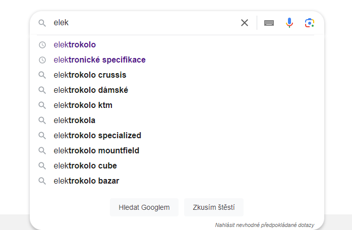 Google nabízí klíčová slova 