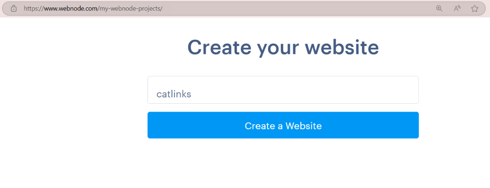 Project Name when creating a new website project with Webnode