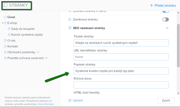 SEO popisek Webnode 